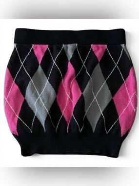Current Mood by Dollskill Backyard Betty Argyle Mini Skirt Pink Black White S